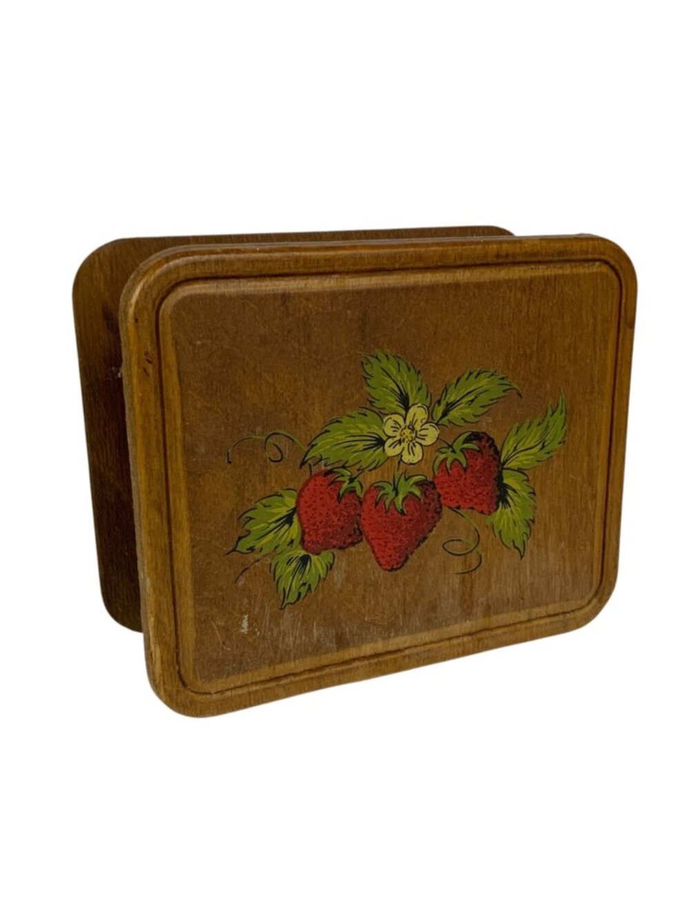 Vintage Wooden Napkin Holder Hand-Painted Strawberry Design Cottage Farmhouse